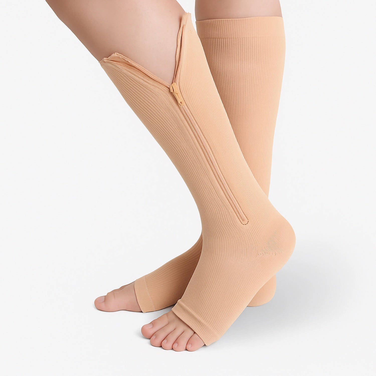 Chaussettes de contention à zip et pieds ouverts classe 2