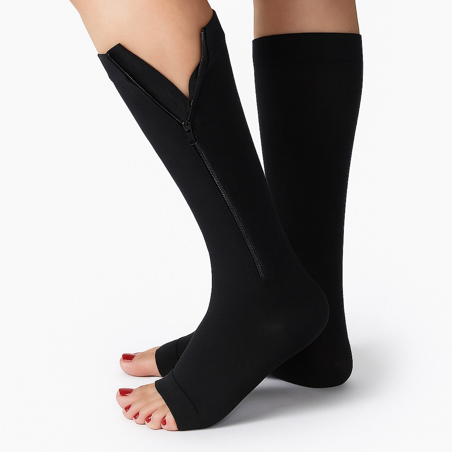 Chaussettes de contention à zip et pieds ouverts classe 2